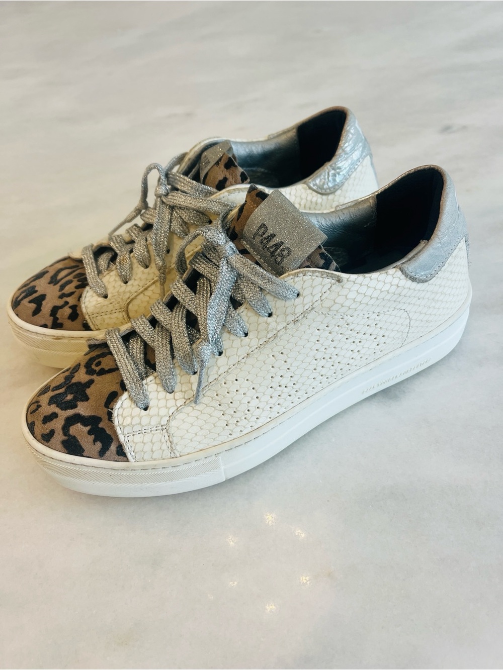P448 Thea Python Roccia White Leather Platform Sneakers Size 39
